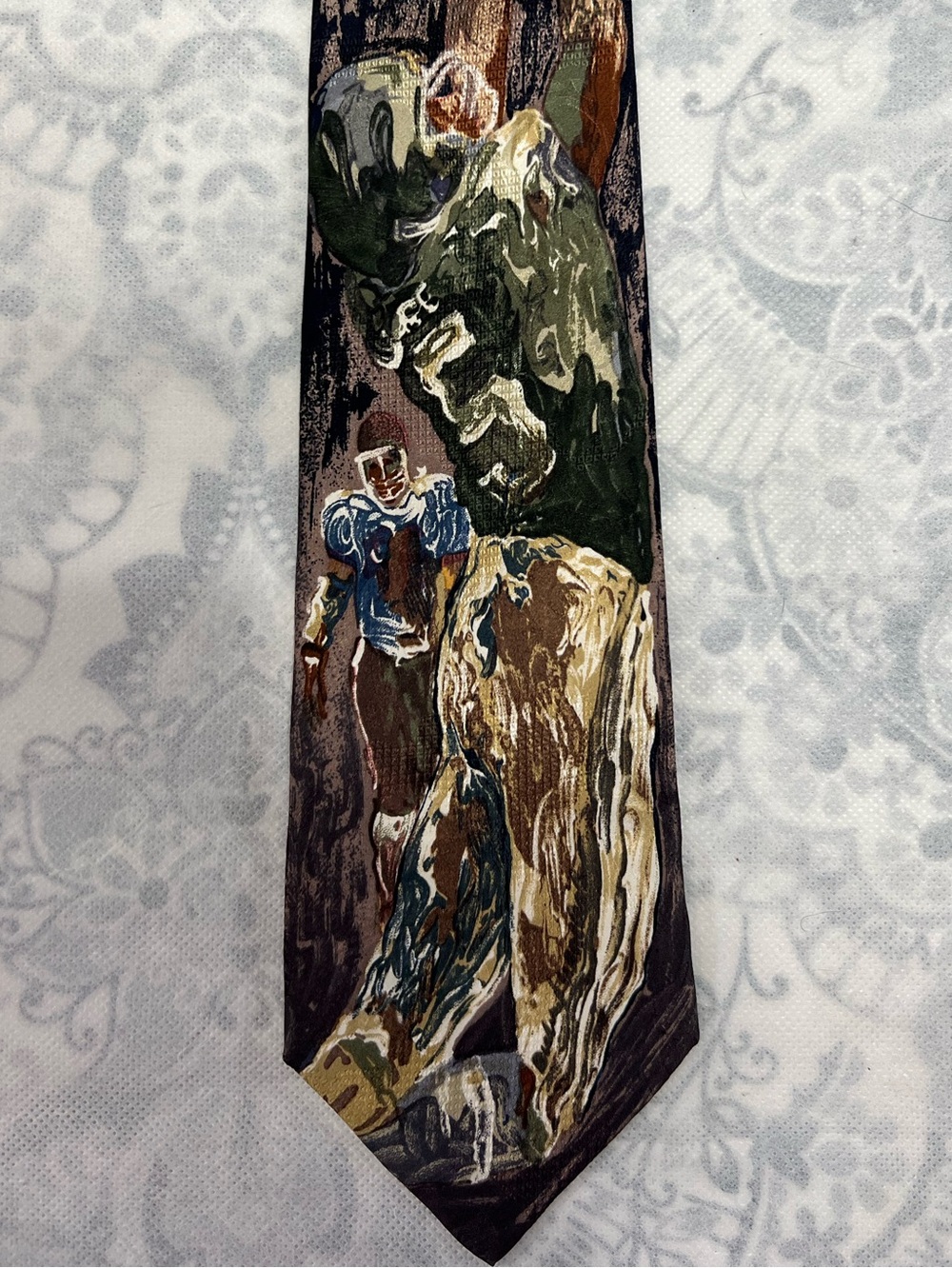 Richard Wallich Watercolor Sports Football Touchdown 100% Silk Art Neck Tie